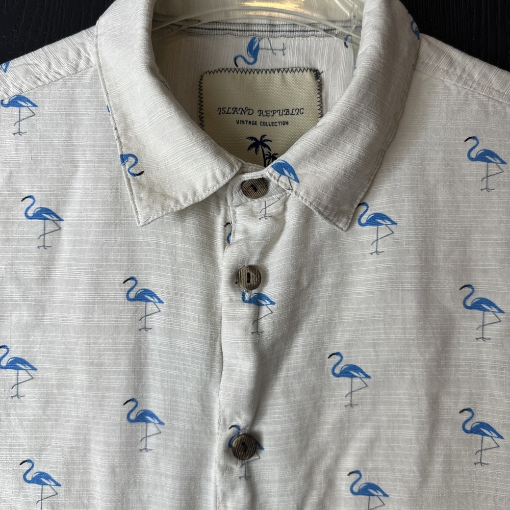 Island Republic Vintage Collection Men Flamingo Print Short Sleeve Silk Shirt XL - Picture 2 of 8